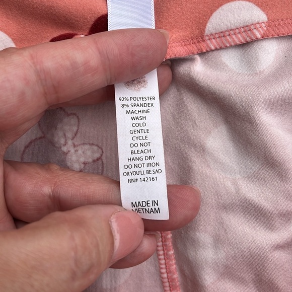 Lularoe Peach Polka Dot leggings with Red Minnie Mouse Print tall & curvy - Picture 3 of 4